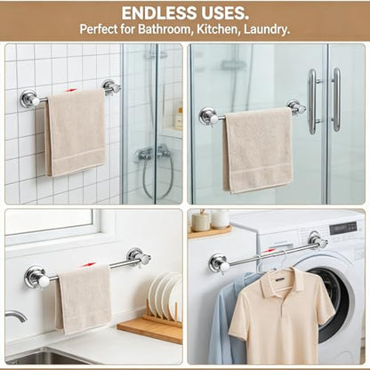 JiePai 17-28 Inch Extendable Suction Cup Towel Bar for Bathroom,Chrome - color: Chrome