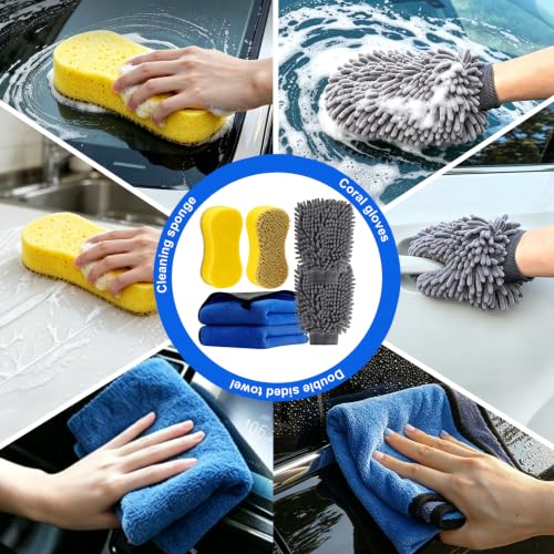 6-Pack Car Cleaning Kit – Microfiber Cloth, Mitt & Sponge Set - color: 6 Pack