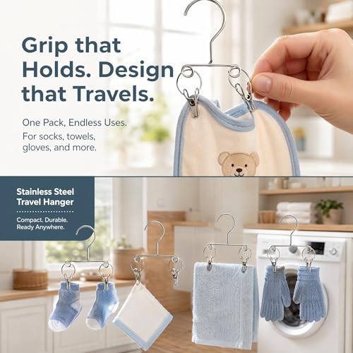 4PCS Double Clip Stainless Steel Travel Hanger, Portable Rustproof Space Saving Laundry Drying Hanger with Dual Clips, Compact Hotel Travel Hanger for Socks Handkerchiefs Small Items - size: Small