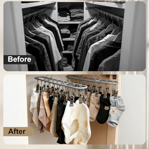 sock hanger for drying bra rack underwear panty baby legging hanging dryer - color: Dark Gray (20 Clips) (2pcs)