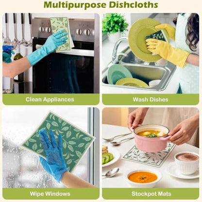 6 Pcs Swedish Paper Cloths for Kitchen, Reusable Paper Towels Washable - color: Plant Leaves