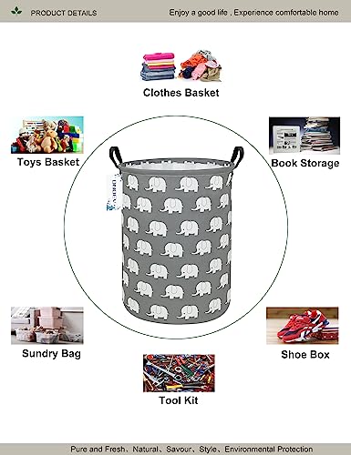 Round Elephant Laundry Hamper Waterproof Fabric Home Storage - color: Elephant