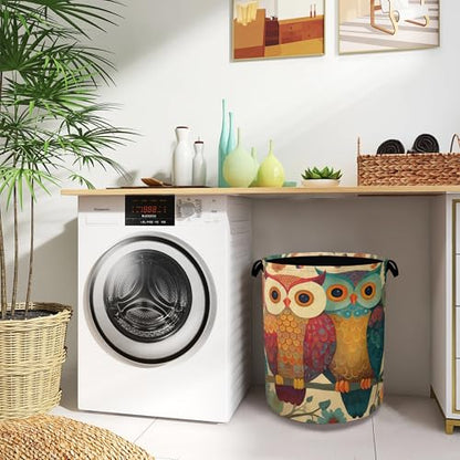 Cute Owl Laundry Basket,Foldable with Handles Tote Bag Oxford Cloth for Bathroom Bedroom Dirty Clothes Storage Bucket 16" x 20.8" - color: Cute Owl