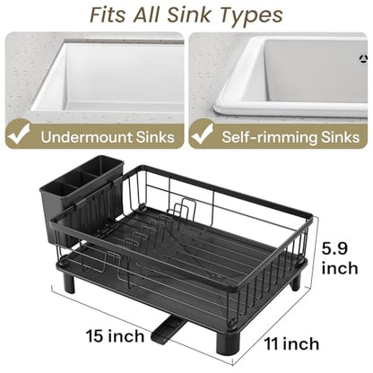 SNTD Dish Drying Rack for Small Kitchen Counter, 11" W x 15" L, Black - color: Black, size: 11" W x 15" L