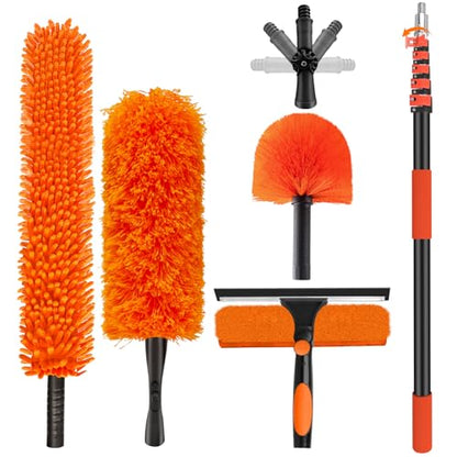 30FT High Reach Duster with Extension Pole 5-24FT, 4-in-1 Cleaning Kit - size: 24FT Pole