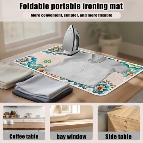 Bohemian Folding Ironing Mat Heat and Steam Resistant Dragonfly Ironing Pad 32 x 16 Inch Foldable Iron Mat for Table Top Washer,Dryer,Large Iron Board Mats Irons Pad - color: Bohemian Dragonfly