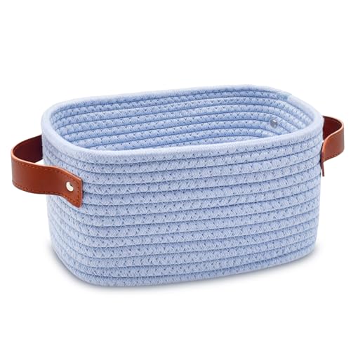 ABenkle Small Storage Basket, Mini Baskets with Handle, Cute Cotton Woven Baskets for Shelves, Boho Decorative Toy Storage Bin for Nursery, Spa, Empty Gift Basket - XS, Blue - color: Blue