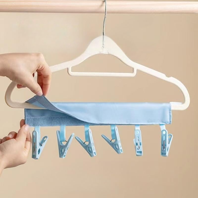 Portable Hanger Clips Travel Clothesline Folding Towel Drying Rack - color: Blue