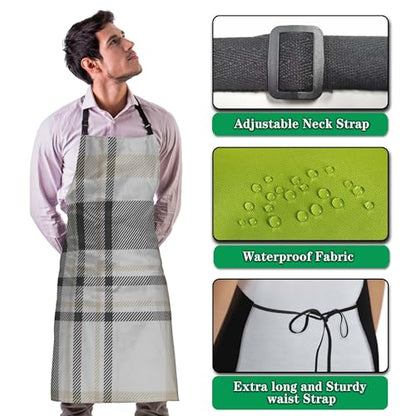 Makeup Apron for Women Plaid Texture Funny Aprons for Men for Kitchen Cooking Restaurant BBQ Painting Crafting Gardening 27” (W) x 31” (H), Waterproof Apron - color: Plaid Texture