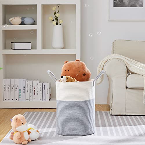 VIPOSCO 58L Tall Woven Laundry Basket Hamper, Grey White - color: Grey, size: 58L