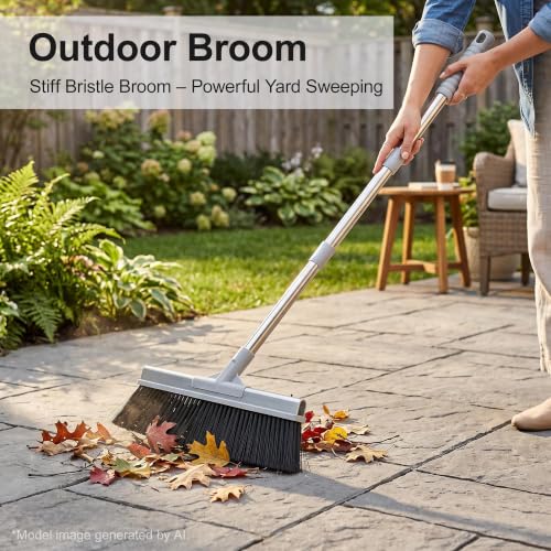 CTIME 18" Wide Outdoor Broom, Stiff Bristles Heavy Duty Broom, 50" Long