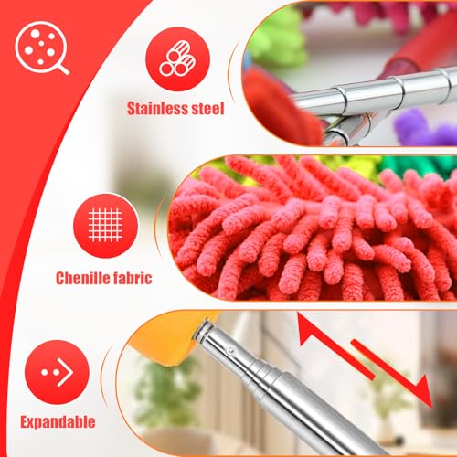 Extendable Feather Duster Telescopic Dust Remover for Home Office Car Furniture High Ceiling Cleaning Multi Purpose Tool(Red,Long Head) - color: Red, size: 11.0 in