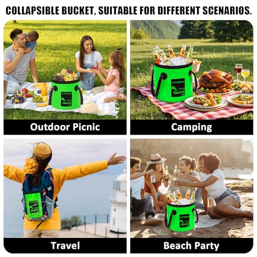 20L Collapsible Bucket 5 Gallon Water Container Folding Water Bucket with Handle Portable Wash Basin - color: Dark Green, size: 20L-1Pcs