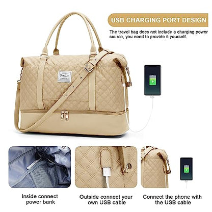Large Travel Duffle Bag Carry on Weekend Bag with Shoes Compartment Gym Bags for Travel Women Men Waterproof Business Work Overnight Trips Sport Hospital Airplane Travel Essentials Khaki - color: A18-Khaki