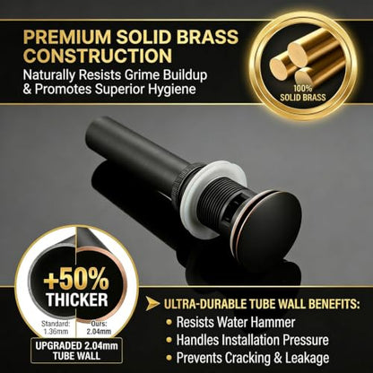 Bathroom Sink Drain with Overflow - Big Cap for Standard 1 3/4" Drain Opening - Pop Up Drain,Oil Rubbed Bronze - color: Oil Rubbed Bronze, size: With Overflow