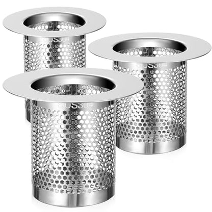 DOITOOL Bathroom Sink Strainer 3Pcs Hair Catcher Shower Drain, Bathtub Drain Cover, Sink Tub Stopper, Deep Stainless Steel Strainer for Bathroom, Fit Hole Size from 1.25 to 2.17