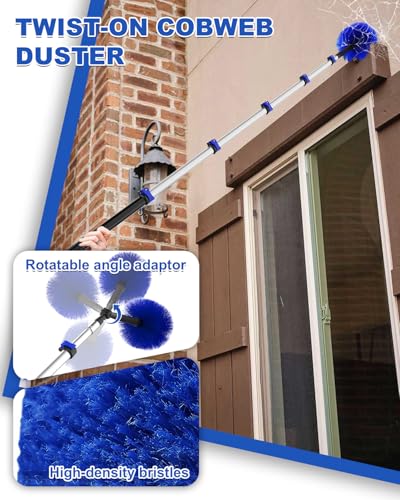 30Ft Reach Solar Panel Cleaning Brush Kit with 5-24ft Telescoping Pole, Water Fed Window Cleaner Tool with 20" Brush, Soap Dispenser, Cobweb Duster, Squeegee for Roof, RV, Gutter, Boat, Deck - color: Blue