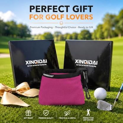 Waterproof Golf Club Cleaner Bag and Golf Ball Washer with Clip, Plum - color: Plum