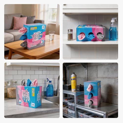GLIMGLINT Microfiber Cleaning Cloth 150 Pack, Reusable Paper Towels 11 x 9 - color: Blue/Pink/Grey