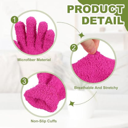 uxcell Microfiber Gloves, Reusable Washable Plant Dusting Gloves Cleaning Mittens for Auto Plants Household Kitchen - color: Rose Red