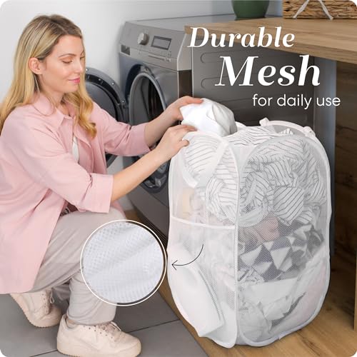 Handy Laundry Mesh Pop Up Laundry Hamper Foldable Basket 2-Pack - color: White, 2-PACK
