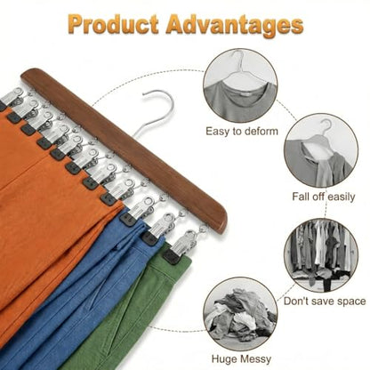 Closet Organizer with 10 Clips, 2PCS Space Saving Hanging Closet Organizer, Space-Saving Hat Scarf Clothespins for Jeans Skirts Socks Leggings Wooden Pant Hangers with Clips(Wood) - color: 2pc-light Wood