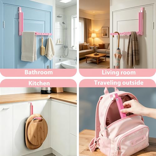 Pink Over the Door Hooks,Foldable Over the Door Hanger for Clothes - color: Pink-1