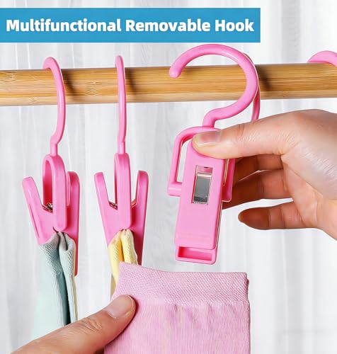 10PCS Laundry Hooks with Clips Super Strong Plastic Home Travel Hanger - color: Pink