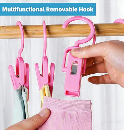 10PCS Laundry Hooks with Clips Super Strong Plastic Home Travel Hanger - color: Pink