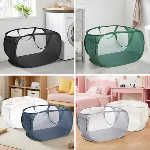 6 Pcs Durable Collapsible Laundry Baskets, Foldable Laundry Basket Large Opening, Pop Up Laundry Hamper with Pocket, Clothes Hamper with Handles for Laundry, Bathroom, Kids Room, Dorm or Trave - color: 6 x Gray+Black+Navy+Green+Beige+White