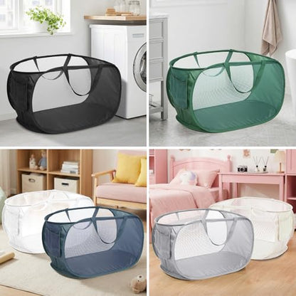 6 Pcs Durable Collapsible Laundry Baskets, Foldable Laundry Basket Large Opening, Pop Up Laundry Hamper with Pocket, Clothes Hamper with Handles for Laundry, Bathroom, Kids Room, Dorm or Trave - color: 6 x Gray+Black+Navy+Green+Beige+White