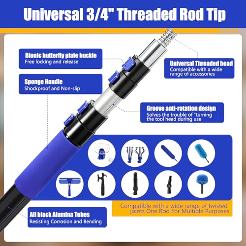 26FT Light Bulb Changer Kit with Ceiling Fan Cleaner Extension Pole Blue - color: Blue, size: 20 feet