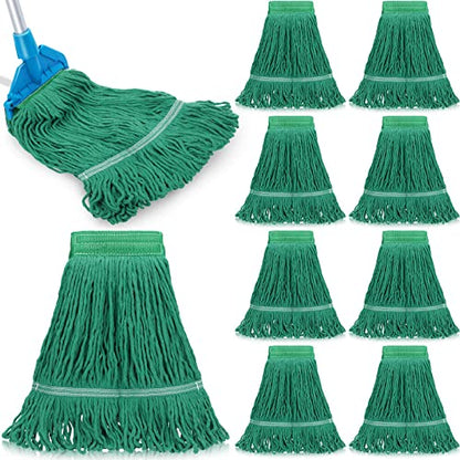 Nuogo 10 Pcs Commercial Mop Head Replacement Floor Cleaning Wet Heavy Duty Commercial Mop Refills General Cleaning(27.6 Inch,Green) - color: Green