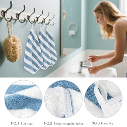 SINLAND Microfiber Facial Cloths Fast Drying Washcloth 12inch x 12inch Absorbent Face Wash Cloth Soft Makeup Remover Cloths - color: Blue Stripes, size: 1 Count (Pack of 10)