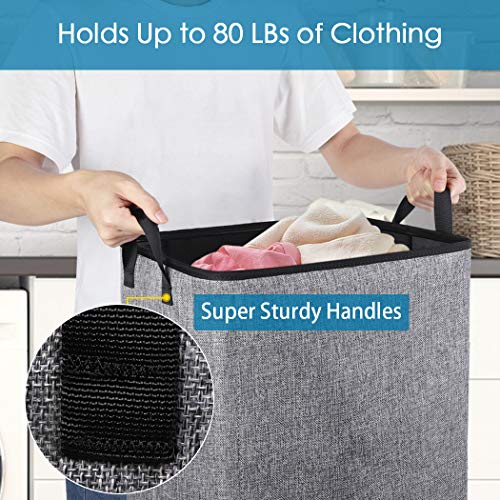 SNIGJAT Large Laundry Basket, 70L Collapsible Tall Hamper with Handle, Grey - color: Grey, size: 70L