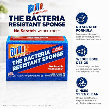 Brillo Estracell No Scratch Scrub Sponge with Wedge Edge, 3-Count