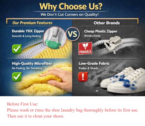 Shoe Washing Machine Bags with Hidden Zipper, 360° Clean Shoe Bag Sneaker - color: Yellow