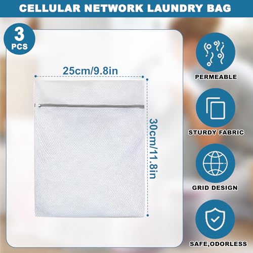 3PCS Mesh Laundry Bags, Protective Washing Bags with Zipper, Delicates Anti Tangle Anti Pilling Travel Storage, White, 9.75×11.7 in - size: 9.75×11.7 in
