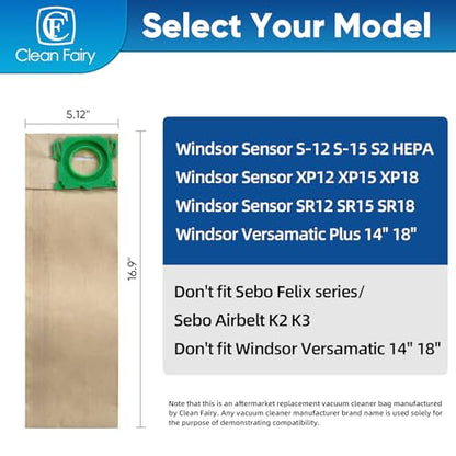 20Pack Vac Bag for Windsor Sensor S XP SR and Sebo C G X Series 5300REP