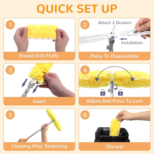 6 ft Long Handle Extendable Duster with 50 Refills for Swiffer Duster, Heavy Duty 360° Microfiber Dusting Kit for High Ceilings, Ceiling Fans, Tall Windows, and Hard-to-Reach Areas - color: 50 Refills & 1 Long Handle