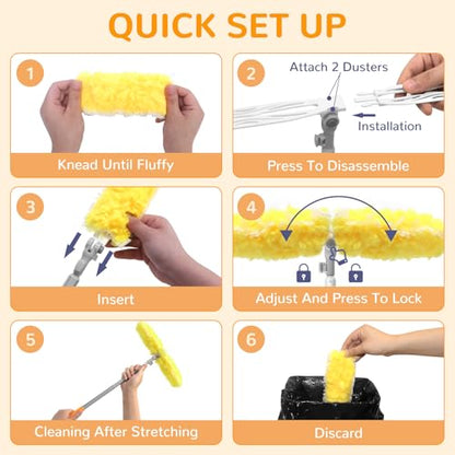 6 ft Long Handle Extendable Duster with 50 Refills for Swiffer Duster, Heavy Duty 360° Microfiber Dusting Kit for High Ceilings, Ceiling Fans, Tall Windows, and Hard-to-Reach Areas - color: 50 Refills & 1 Long Handle