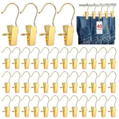 40 Pack Gold Boot Hangers for Closet, Pants Hangers with Clips Portable Travel Hanges Space Saving, Boot Clip Hooks for Hanging Clothes Pins Leggings Hangers Laundry Towels Hat Bra Socks Jean