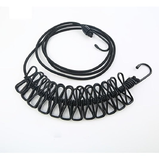 1PC Retractable Portable Clothesline for Travel and Camping with 12 Clips - Ideal for Indoor and Outdoor Use, Black - color: Black