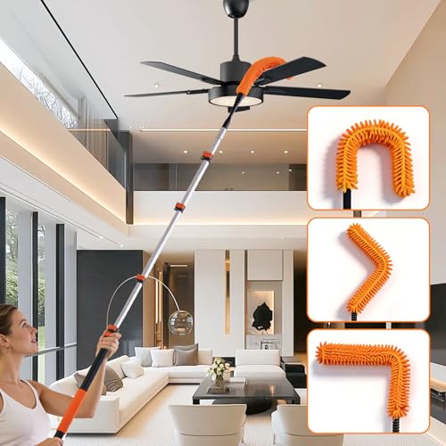 30FT High Reach Duster Kits with Dual Action Flip-Lock & Screw Fixing Design, 5-24FT Extension Pole, Cobweb Duster, Washable Ceiling Fan Cleaner & Window Squeegee for Glass & High Roof - size: 5-24FT