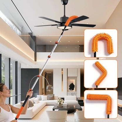 30FT High Reach Duster Kits with Dual Action Flip-Lock & Screw Fixing Design, 5-24FT Extension Pole, Cobweb Duster, Washable Ceiling Fan Cleaner & Window Squeegee for Glass & High Roof - size: 5-24FT