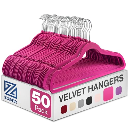 Zober Velvet Hangers 50 Pack - Heavy Duty Pink Hangers for Coats, Pants & Dress Clothes - Non Slip Clothes Hanger Set - Space Saving Felt Hangers for Clothing - color: Pink, size: 50 Pack