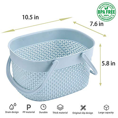 rejomiik Portable Plastic Shower Caddy Basket with Handles, Blue - color: Blue, size: 1 pack