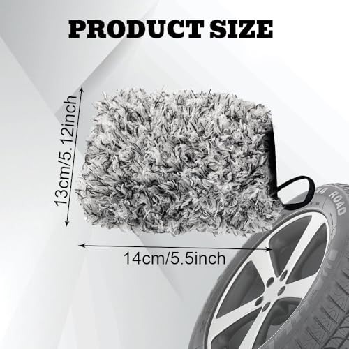 2PCS Microfiber Car Wash Mitt, Car Wash Gloves, 6.0 x 5.3 Inch Microfiber Wheel Cleaning Mitt, Car Washing Accessories Super Soft Long Hair Car Detailing Washing Gloves for Auto Cleaning