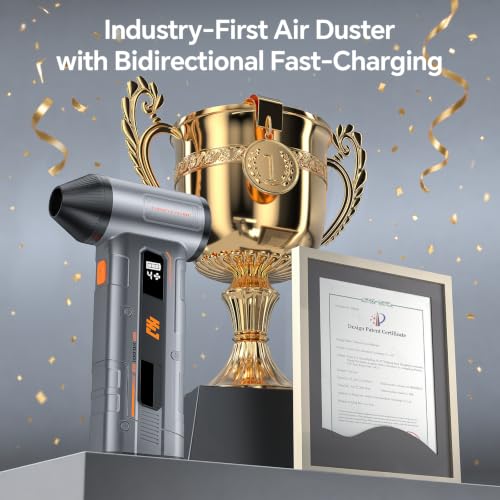 HHJ BC07 Electric Air Duster, 150,000 RPM, 20W PD Fast Charging, 30W Power Output, 4 Speeds & 5 Nozzles, LED＆SOS Light, Compressed Air Duster Alternative for PC, Keyboard, Car, Home & Outdoor