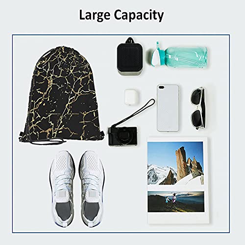 Golden Black Marble Drawstring Bags Backpack Bag Marbling Texture Art Ink Paint Abstract Design Natural Sport Gym Sack Drawstring Bag String Bag Yoga Bag for Men Women - color: Multi-a110